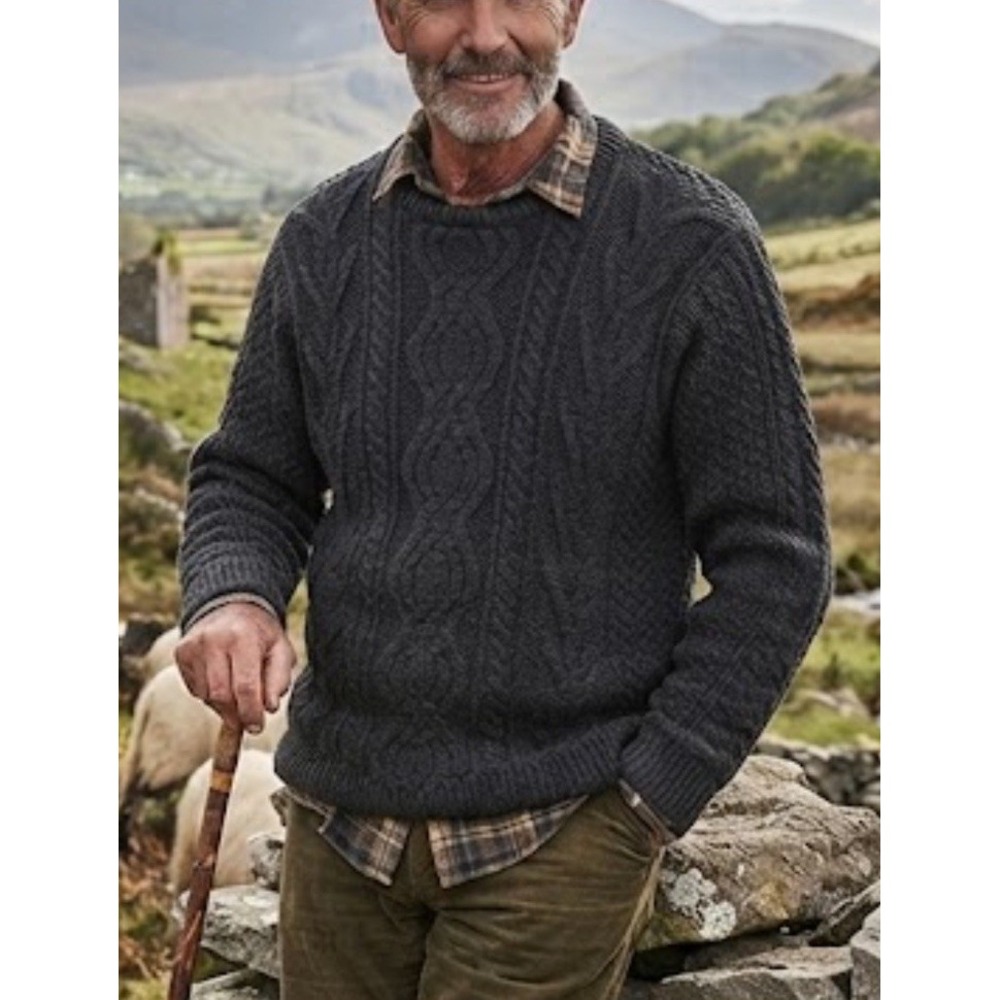 Aran Crafts Sweater Merino Wool Fisherman Black Sz 2XL 3D Cable Knit Ireland